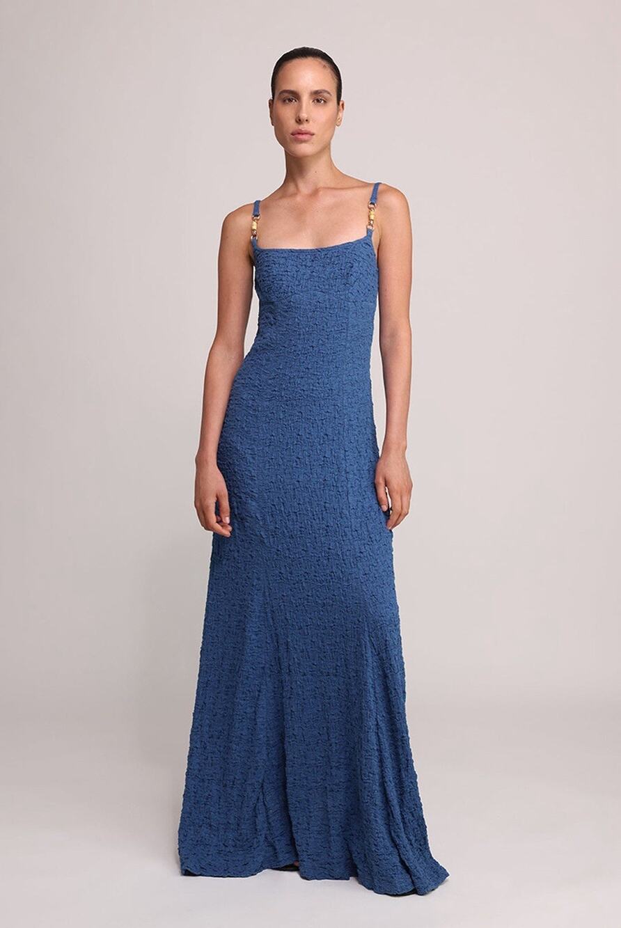 NWT Sabina Musayev Anthropologie Kosmo Textured Crinkle Knit Maxi Dress Blue XL
